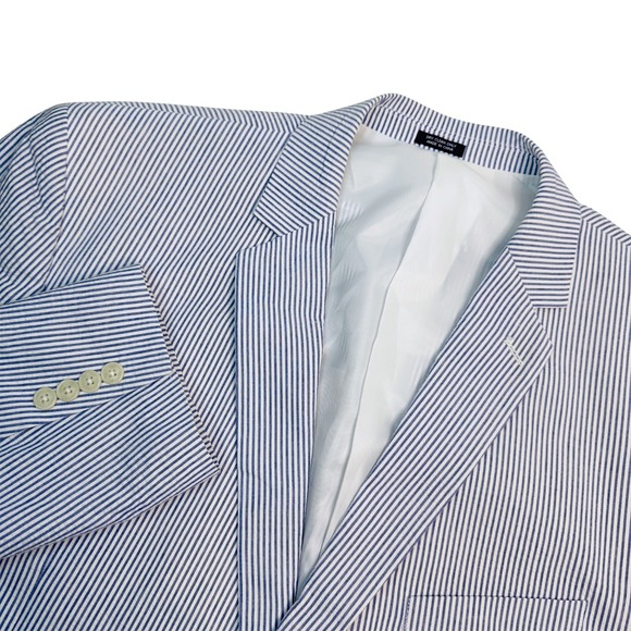 Saddlebred Other - Saddlebred Mens Seersucker Blazer Jacket Blue White Stripe Cotton 54R Easter